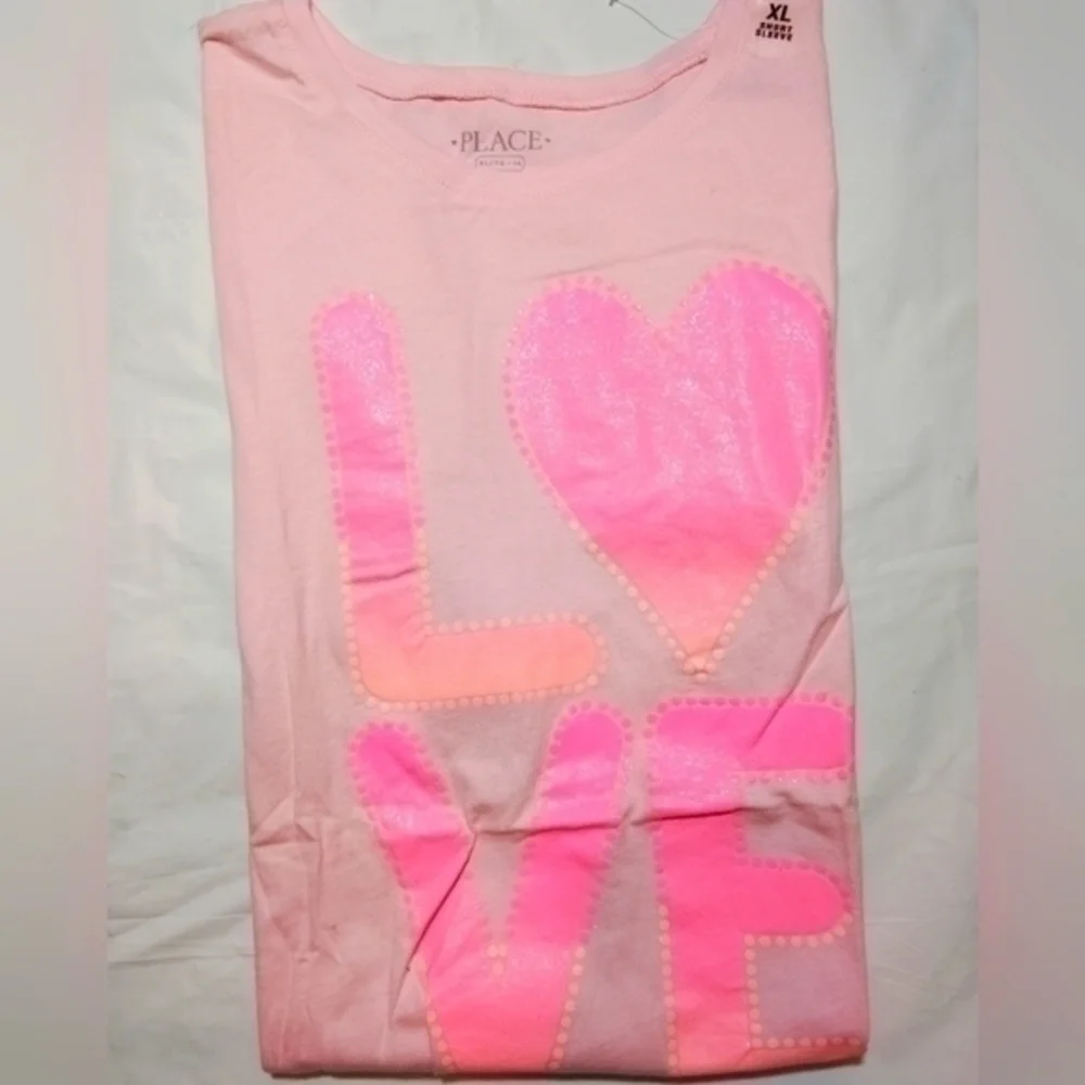 The Children's Place Glittery LOVE Short Sleeve Shirt- 14/16